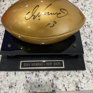 DAN MARINO Autographed Hall of Fame Golden Football AND Trophy Case.